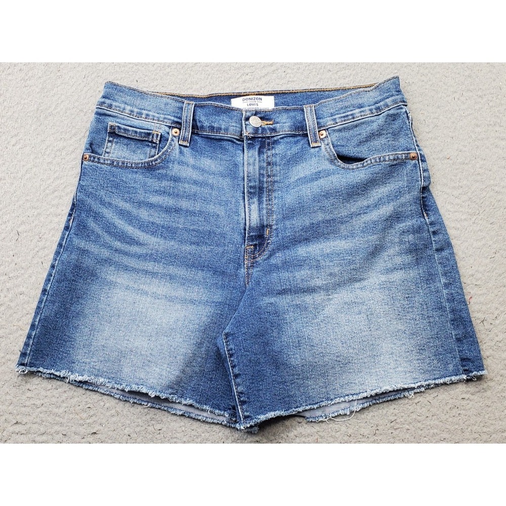 Vtg Denizen From Levi's Jean Shorts Women 8 Blue Denim Stretch High Rise Raw Hem